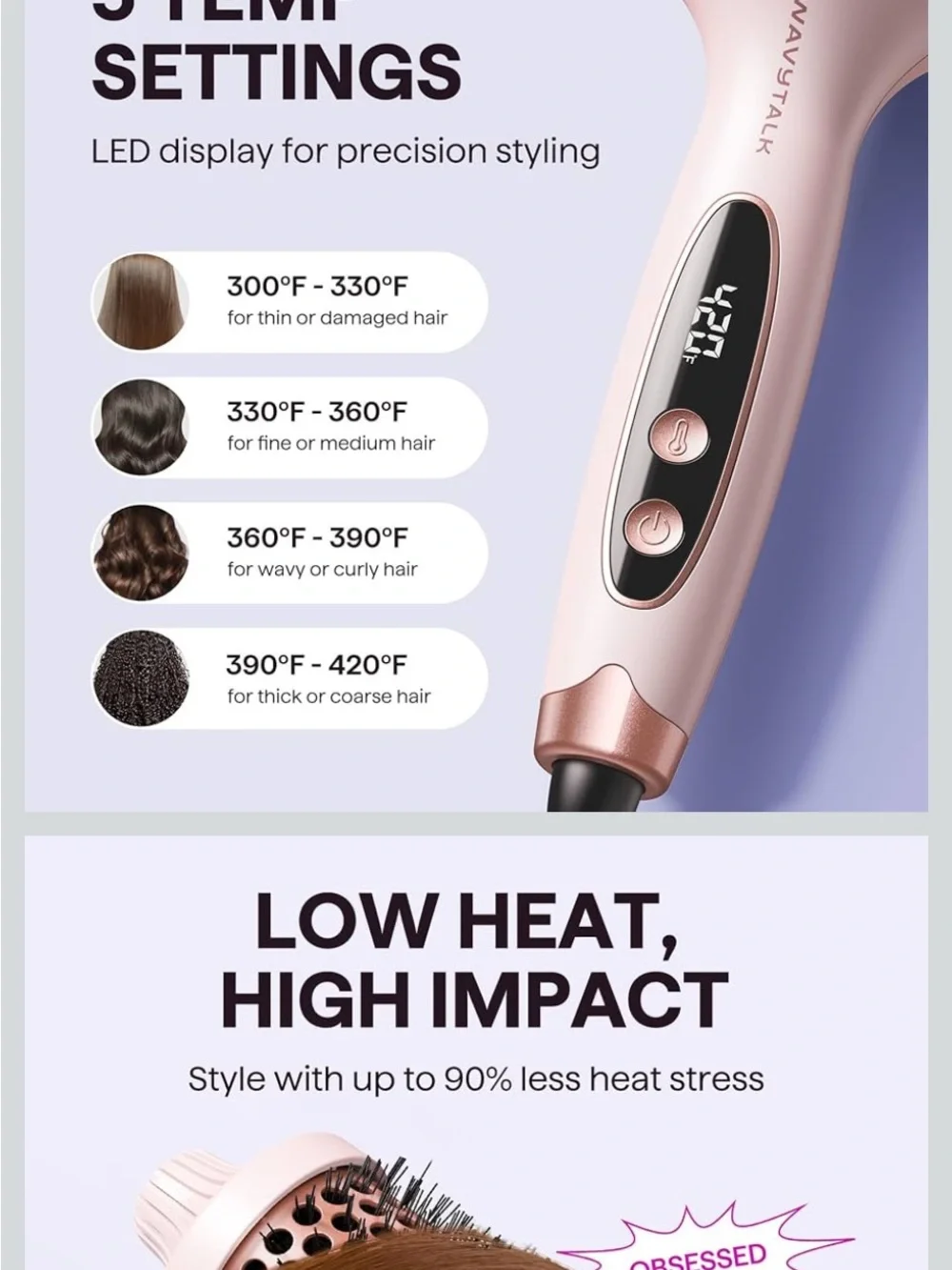 Wavytalk Blowout Boost Grande  Heated Brush Iron with Clips